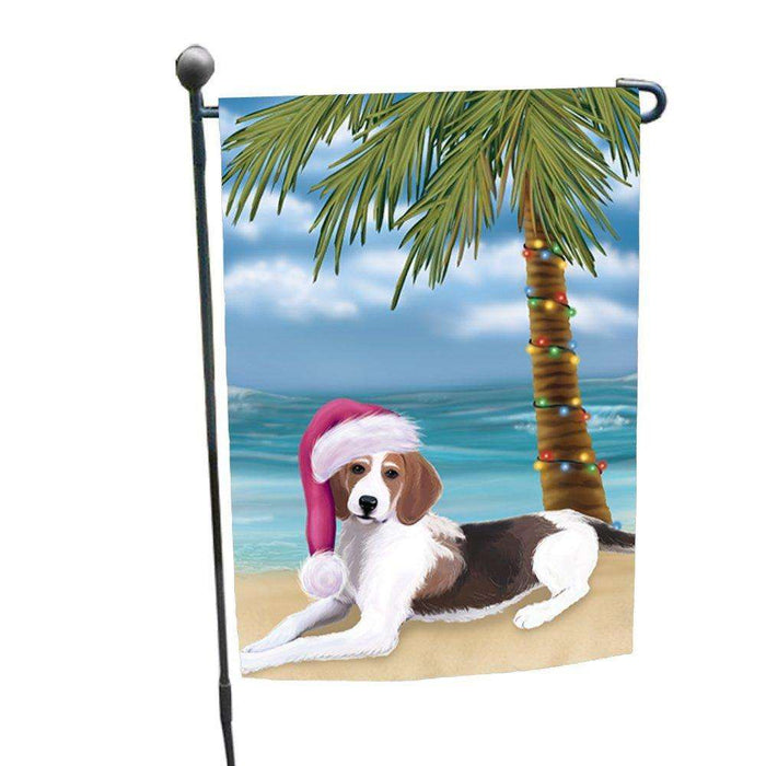Christmas Holiday Summer Time American Foxhound Dog on Beach Wearing Santa Hat Garden Flag FLG151