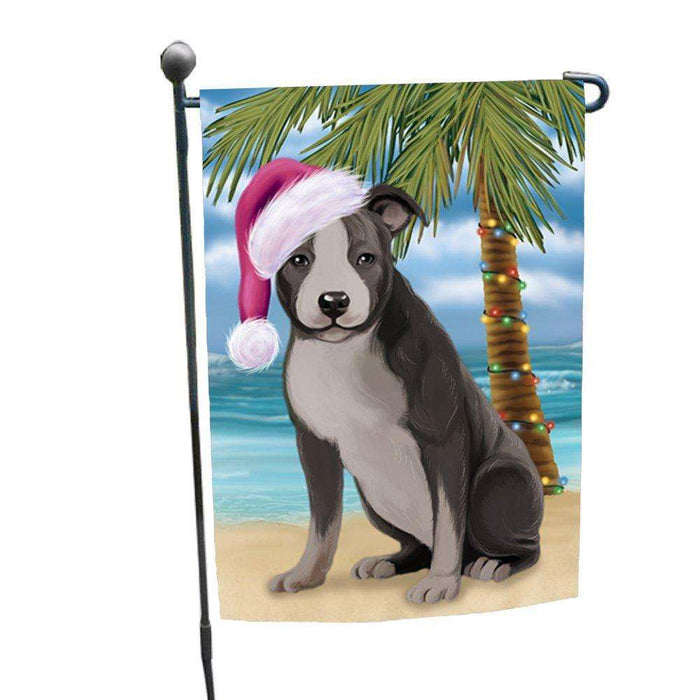 Christmas Holiday Summer Time American Staffordshire Dog on Beach Wearing Santa Hat Garden Flag FLG164