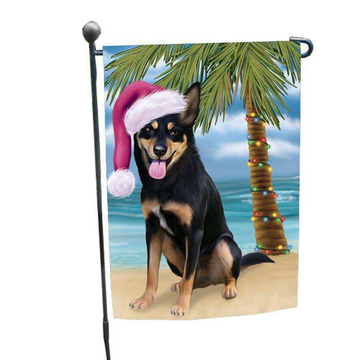 Christmas Holiday Summer Time Australian Kelpies Adult Dog on Beach Wearing Santa Hat Garden Flag FLG152