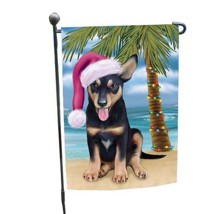 Christmas Holiday Summer Time Australian Kelpies Puppy on Beach Wearing Santa Hat Garden Flag FLG153