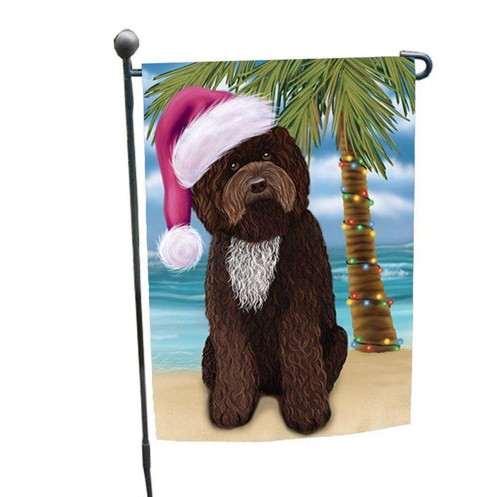 Christmas Holiday Summer Time Barbet Dog on Beach Wearing Santa Hat Garden Flag FLG165