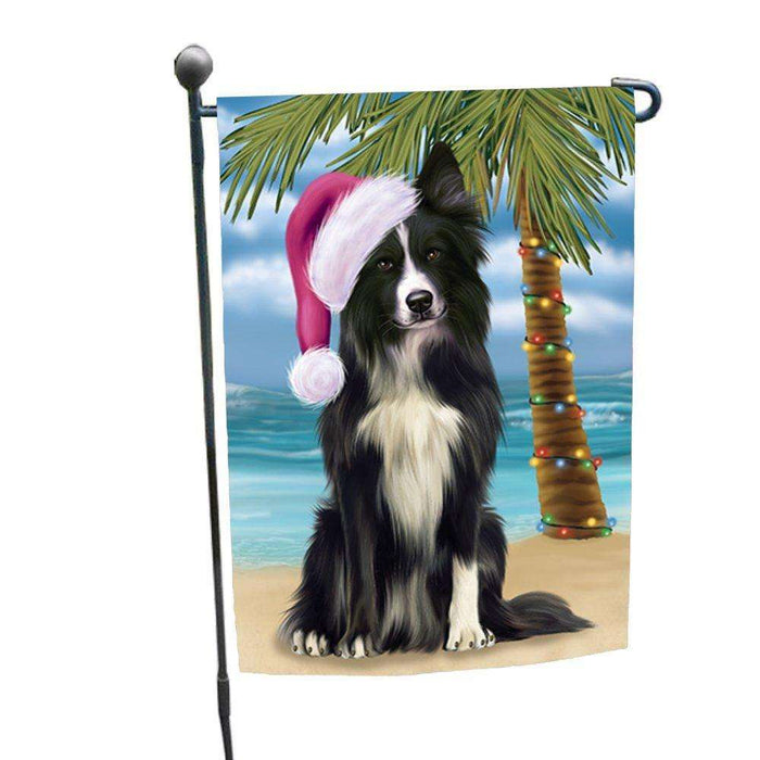 Christmas Holiday Summer Time Border Collie Dog on Beach Wearing Santa Hat Garden Flag FLG167