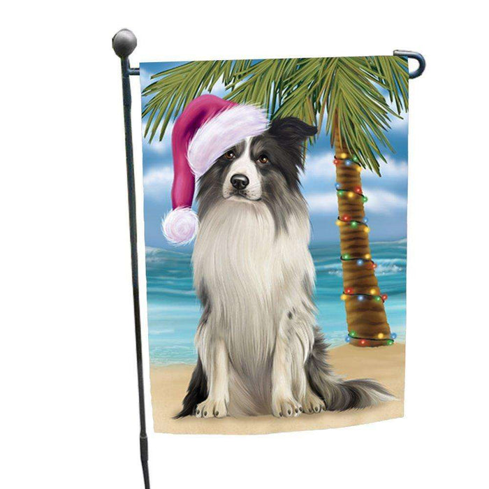 Christmas Holiday Summer Time Border Collie Dog on Beach Wearing Santa Hat Garden Flag FLG168