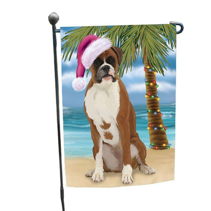Christmas Holiday Summer Time Boxer Dog on Beach Wearing Santa Hat Garden Flag FLG169