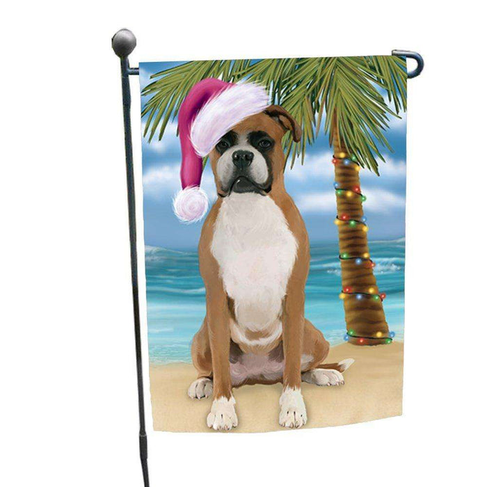 Christmas Holiday Summer Time Boxer Dog on Beach Wearing Santa Hat Garden Flag FLG170