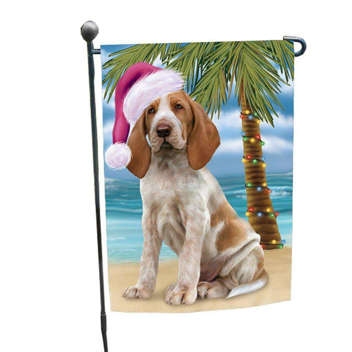 Christmas Holiday Summer Time Bracco Italiano Dog on Beach Wearing Santa Hat Garden Flag FLG171
