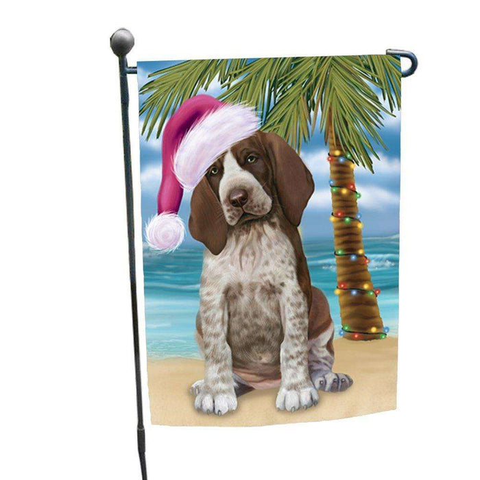 Christmas Holiday Summer Time Bracco Italiano Puppy on Beach Wearing Santa Hat Garden Flag FLG172