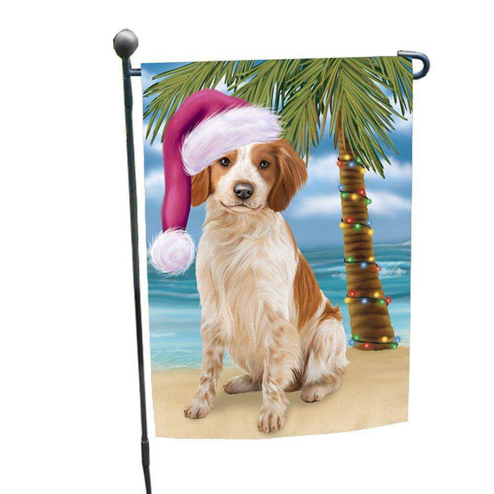 Christmas Holiday Summer Time Brittany Spaniel Dog Wearing Santa Hat Garden Flag FLG154