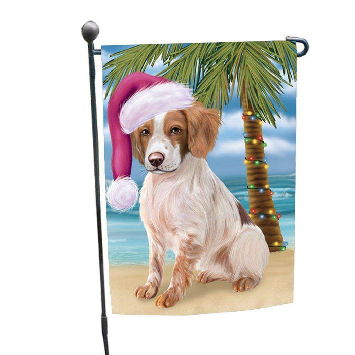 Christmas Holiday Summer Time Brittany Spaniel Dog Wearing Santa Hat Garden Flag FLG155