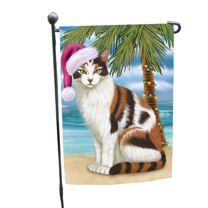 Christmas Holiday Summer Time Calico Cat on Beach Wearing Santa Hat Garden Flag FLG174
