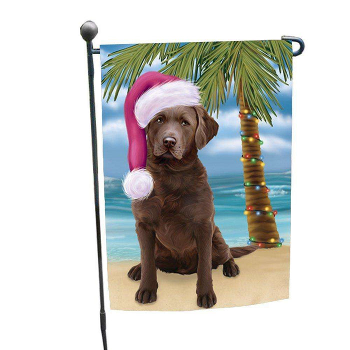 Christmas Holiday Summer Time Chesapeake Bay Retriever Adult Dog on Beach Wearing Santa Hat Garden Flag FLG158