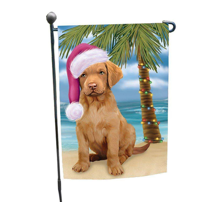 Christmas Holiday Summer Time Chesapeake Bay Retriever Puppy on Beach Wearing Santa Hat Garden Flag FLG159