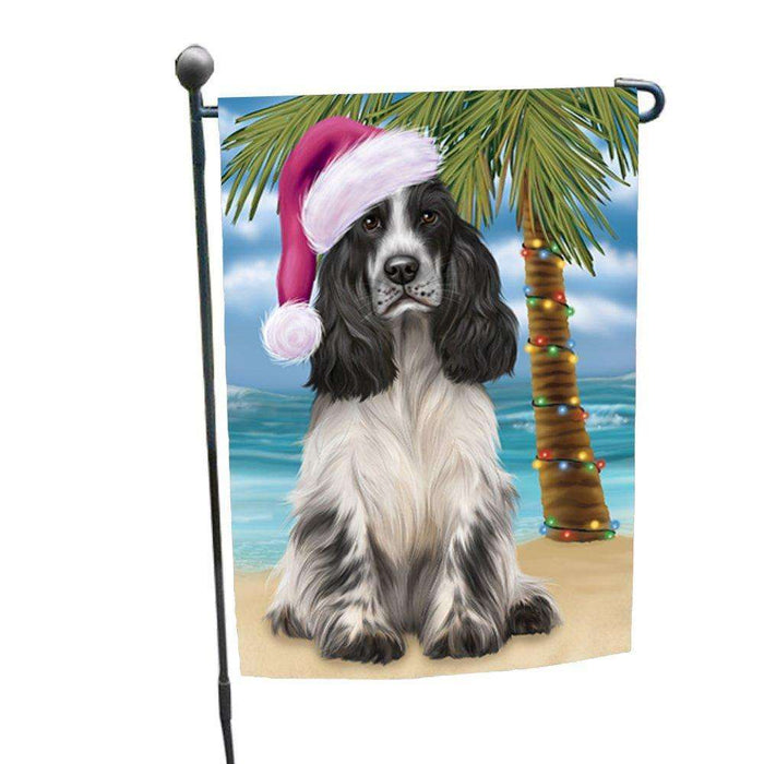 Christmas Holiday Summer Time Cocker Spaniel Dog on Beach Wearing Santa Hat Garden Flag FLG178