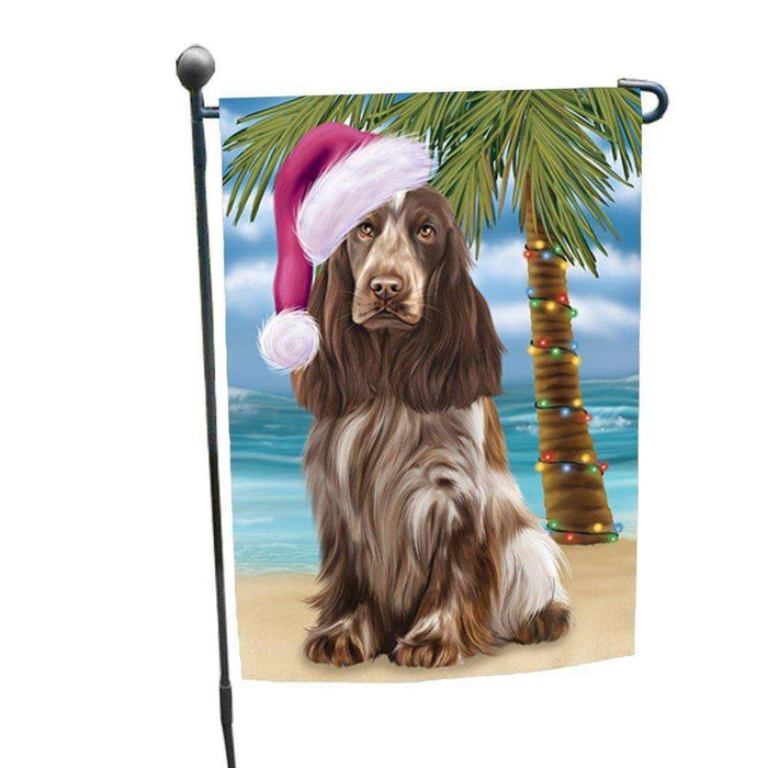 Christmas Holiday Summer Time Cocker Spaniel Dog on Beach Wearing Santa Hat Garden Flag FLG179