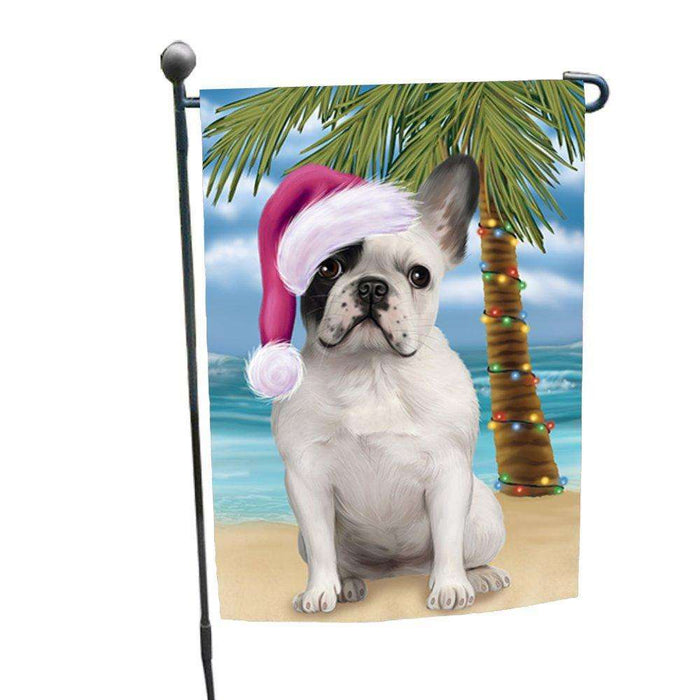Christmas Holiday Summer Time French Bulldog on Beach Wearing Santa Hat Garden Flag FLG183