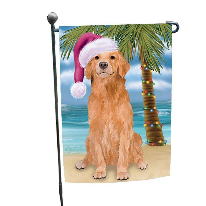 Christmas Holiday Summer Time Golden Retriever Dog on Beach Wearing Santa Hat Garden Flag FLG184
