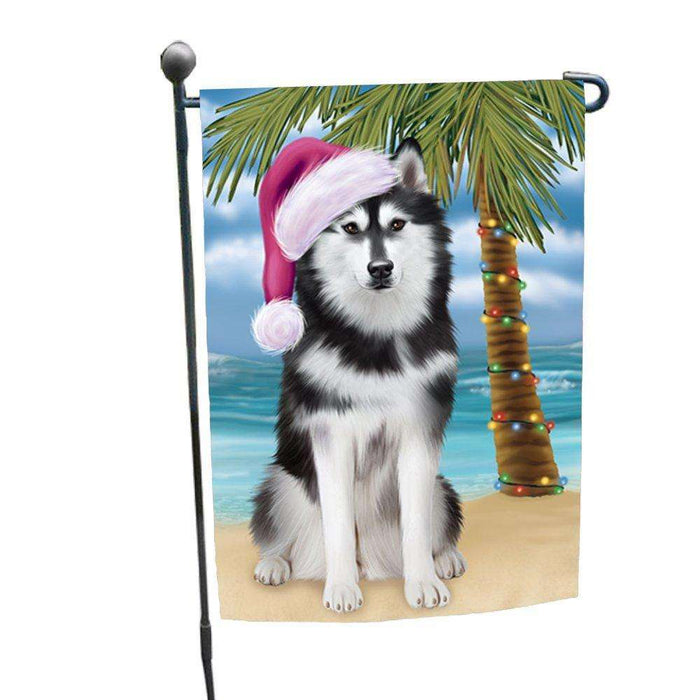 Christmas Holiday Summer Time Husky Dog on Beach Wearing Santa Hat Garden Flag FLG185