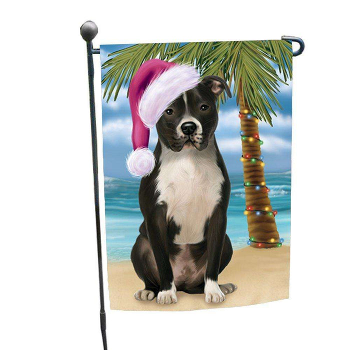 Christmas Holiday Summer Time Pit Bull Dog Wearing Santa Hat Garden Flag FLG193