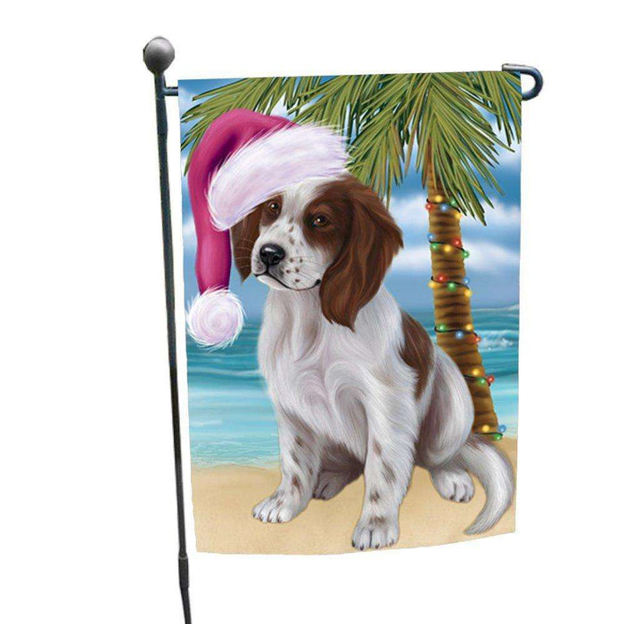 Christmas Holiday Summer Time Red And White Irish Setter Puppy Wearing Santa Hat Garden Flag FLG208