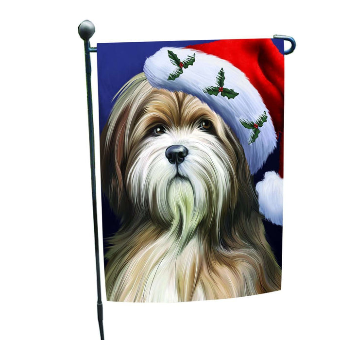 Christmas Holiday Tibetan Terrier Dog Wearing Santa Hat Portrait Head Garden Flag FLG127
