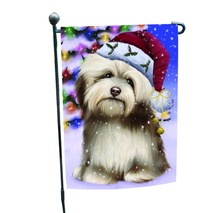 Christmas Holiday Winter Wonderland Havanese Adult Dog Wearing Santa Hat Garden Flag FLG133