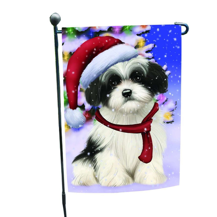 Christmas Holiday Winter Wonderland Havanese Puppy Wearing Santa Hat Garden Flag FLG134