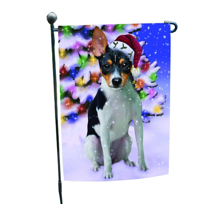 Christmas Holiday Winter Wonderland Rat Terrier Adult Dog Wearing Santa Hat Garden Flag FLG137