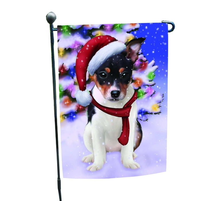Christmas Holiday Winter Wonderland Rat Terrier Puppy Wearing Santa Hat Garden Flag FLG138