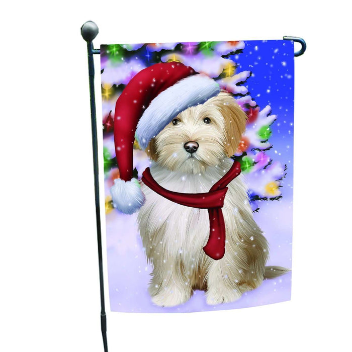 Christmas Holiday Winter Wonderland Tibetan Terrier Puppy Wearing Santa Hat Garden Flag FLG142
