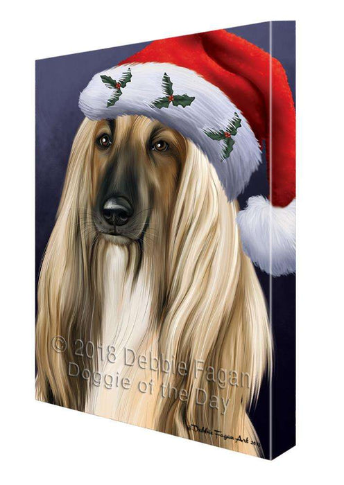 Christmas Holidays Afghan Hound Dog Wearing Santa Hat Portrait Head Canvas Print Wall Art Décor CVS99224