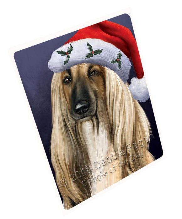 Christmas Holidays Afghan Hound Dog Wearing Santa Hat Portrait Head Large Refrigerator / Dishwasher Magnet RMAG81798