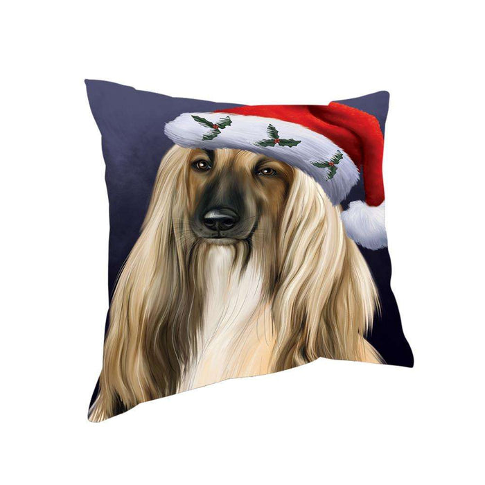 Christmas Holidays Afghan Hound Dog Wearing Santa Hat Portrait Head Pillow PIL70568