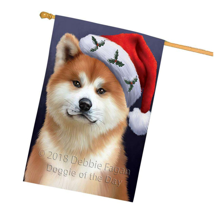 Christmas Holidays Akita Dog Wearing Santa Hat Portrait Head House Flag FLG53685