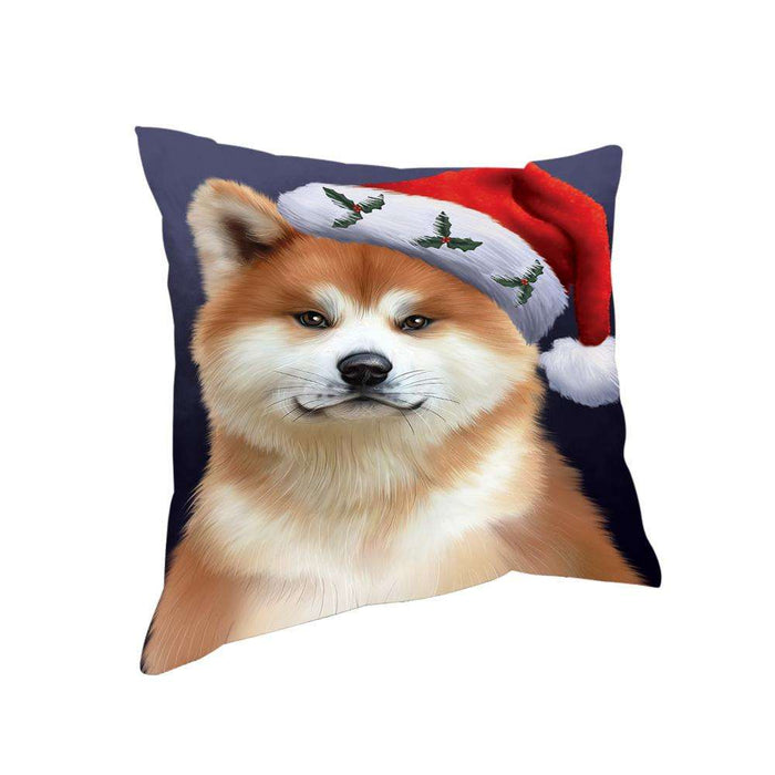 Christmas Holidays Akita Dog Wearing Santa Hat Portrait Head Pillow PIL70572