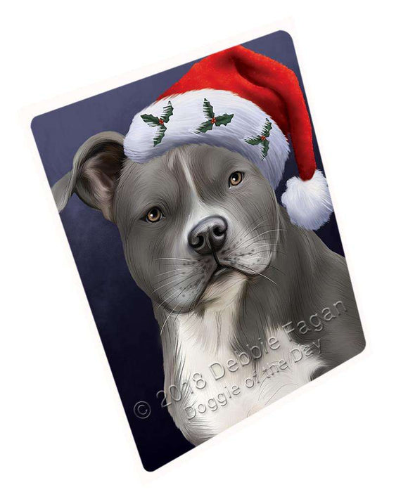 Christmas Holidays American Staffordshire Terrier Dog Wearing Santa Hat Portrait Head Blanket BLNKT98733