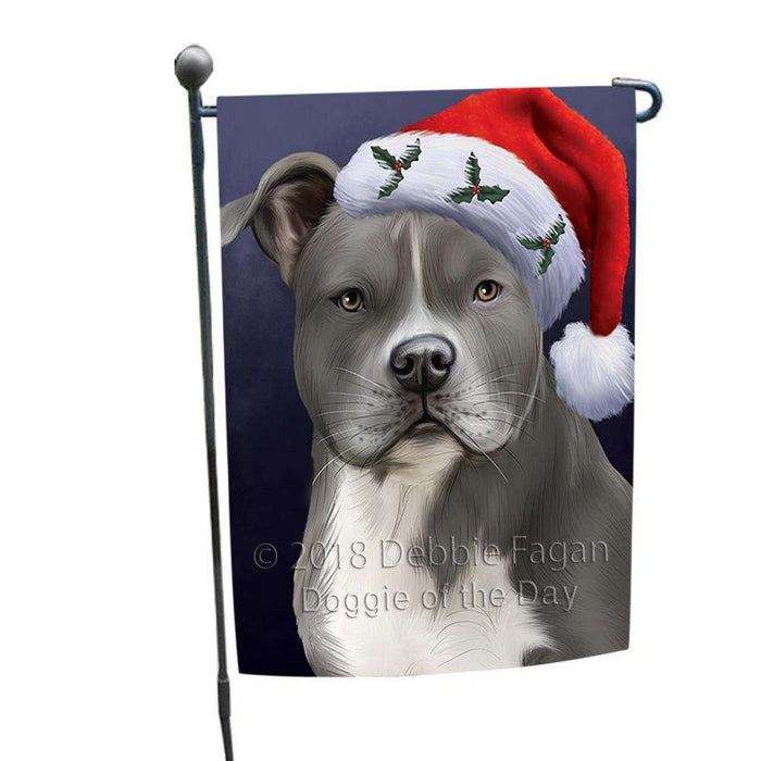 Christmas Holidays American Staffordshire Terrier Dog Wearing Santa Hat Portrait Head Garden Flag GFLG53550