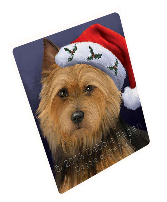 Christmas Holidays Australian Terrier Dog Wearing Santa Hat Portrait Head Blanket BLNKT98742