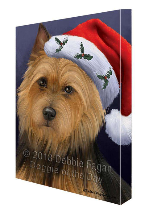 Christmas Holidays Australian Terrier Dog Wearing Santa Hat Portrait Head Canvas Print Wall Art Décor CVS99251