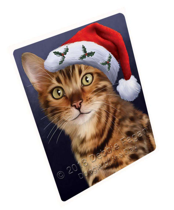 Christmas Holidays Bengal Cat Wearing Santa Hat Portrait Head Blanket BLNKT98751