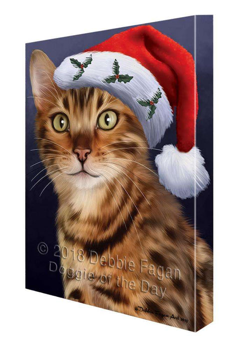Christmas Holidays Bengal Cat Wearing Santa Hat Portrait Head Canvas Print Wall Art Décor CVS99260