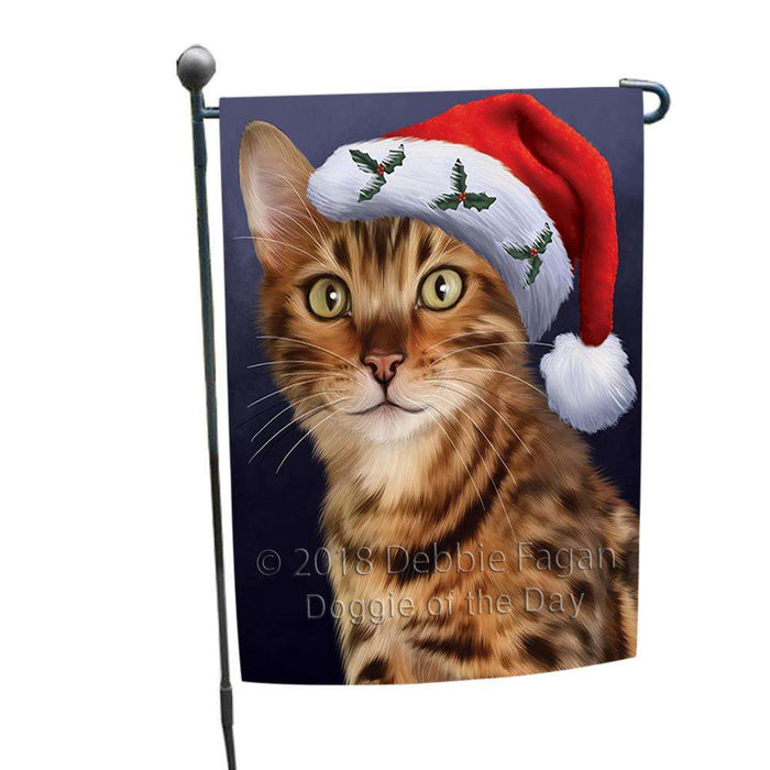 Christmas Holidays Bengal Cat Wearing Santa Hat Portrait Head Garden Flag GFLG53552