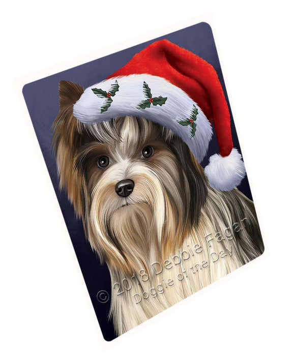 Christmas Holidays Biewer Terrier Dog Wearing Santa Hat Portrait Head Blanket BLNKT98760