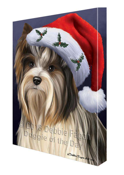 Christmas Holidays Biewer Terrier Dog Wearing Santa Hat Portrait Head Canvas Print Wall Art Décor CVS99269