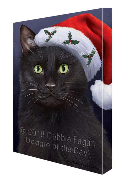 Christmas Holidays Black Cat Wearing Santa Hat Portrait Head Canvas Print Wall Art Décor CVS99278