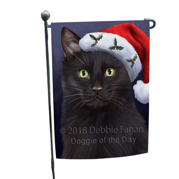Christmas Holidays Black Cat Wearing Santa Hat Portrait Head Garden Flag GFLG53554