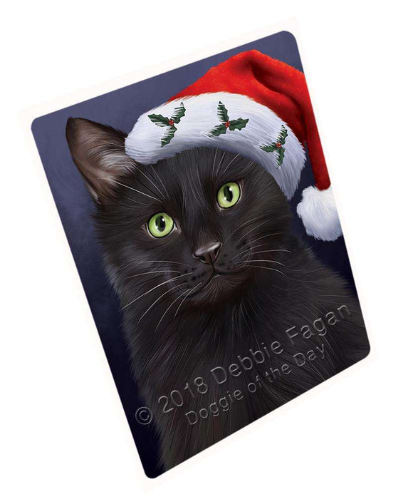 Christmas Holidays Black Cat Wearing Santa Hat Portrait Head Large Refrigerator / Dishwasher Magnet RMAG81834