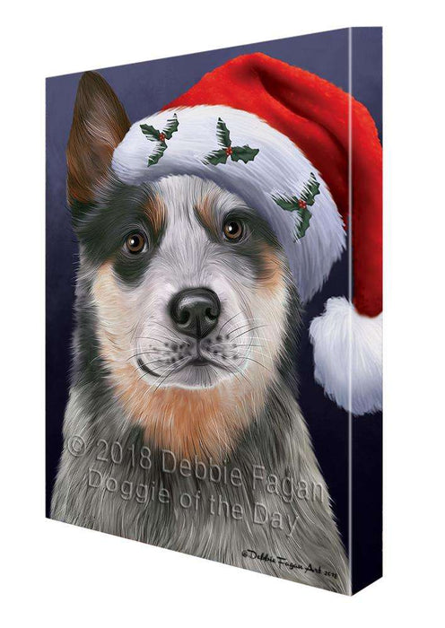 Christmas Holidays Blue Heeler Dog Wearing Santa Hat Portrait Head Canvas Print Wall Art Décor CVS99287
