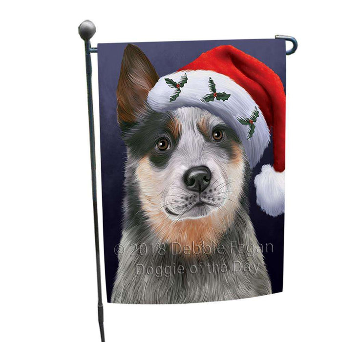 Christmas Holidays Blue Heeler Dog Wearing Santa Hat Portrait Head Garden Flag GFLG53555