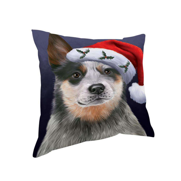 Christmas Holidays Blue Heeler Dog Wearing Santa Hat Portrait Head Pillow PIL70596