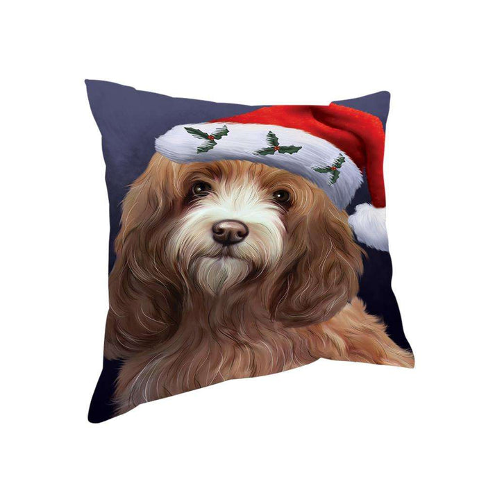 Christmas Holidays Cockapoo Dog Wearing Santa Hat Portrait Head Pillow PIL70600